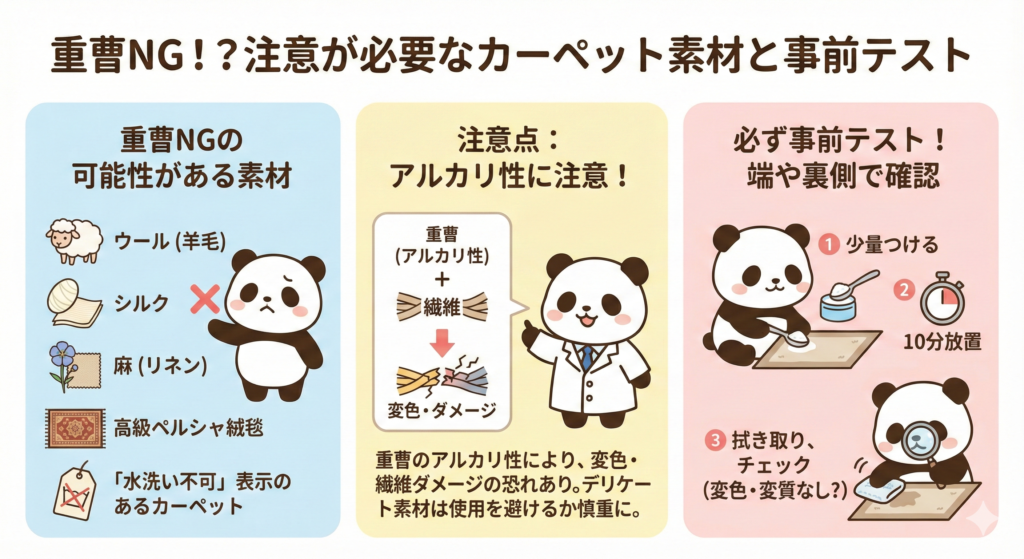 重曹NG！？注意が必要なカーペット素材と事前テスト