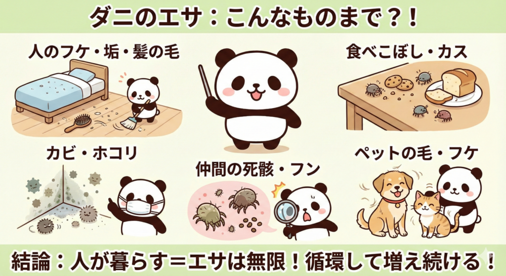 ダニの餌：こんなものまで？まとめ