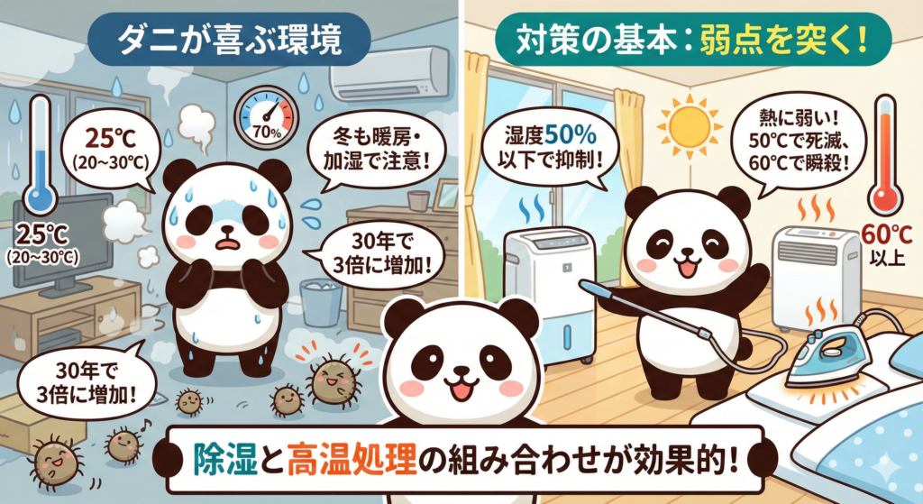 ダニが繁殖しやすい条件：温度と湿度