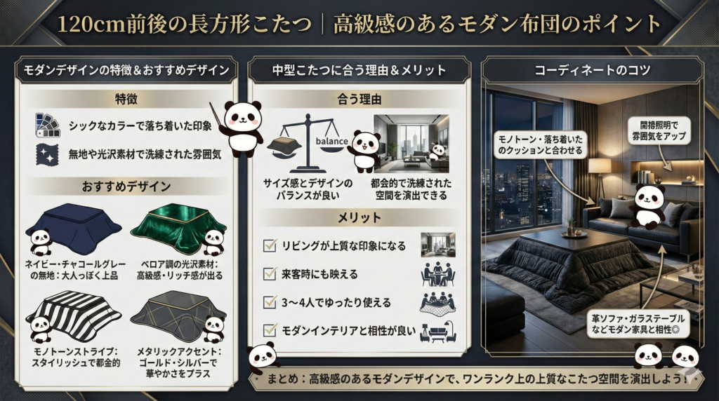 120cm前後の長方形こたつ：高級感のあるモダンな布団