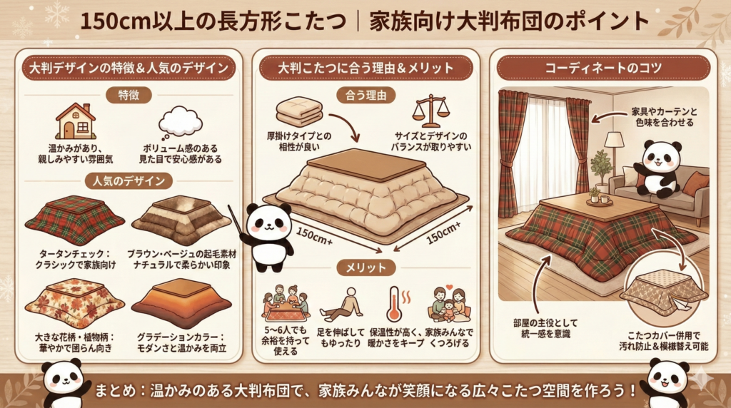 150cm以上の長方形こたつ：家族で使えるゆったりサイズの布団