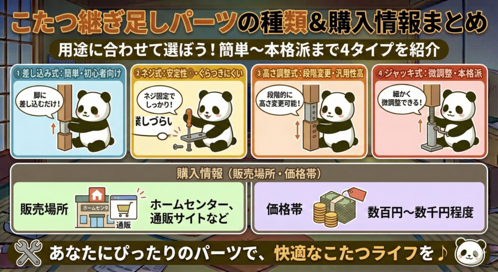 こたつ継足パーツの種類＆購入情報まとめ