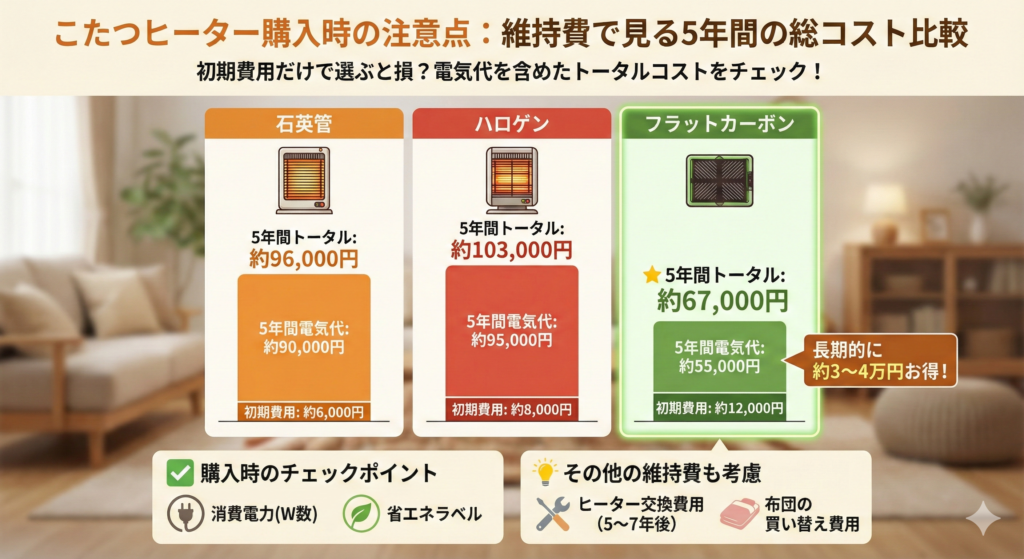 こたつ購入時の注意点：維持費で見る5年間の総コスト比較