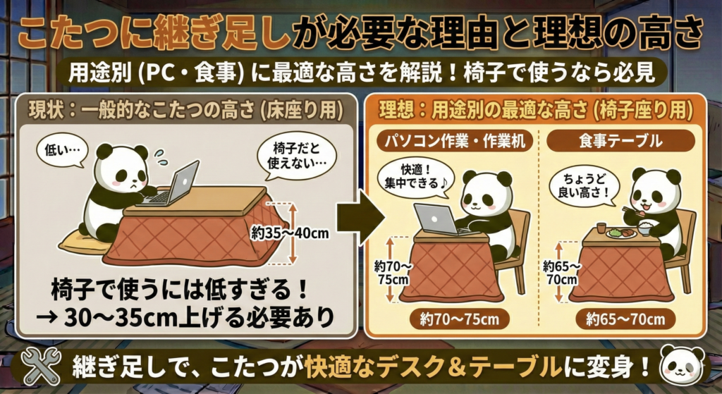 こたつに継足が必要な理由と理想の高さ