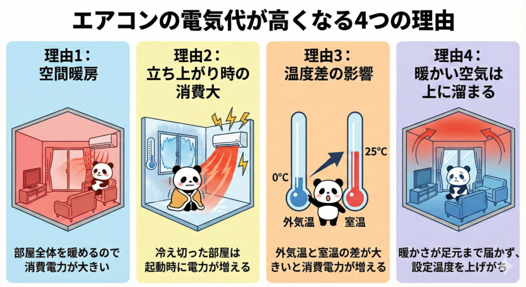 エアコン暖房の電気代が高くなりやすい理由