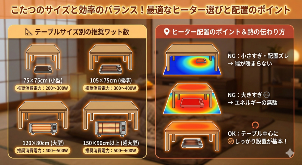こたつサイズと効率のバランス！最適なヒーター選びと配置のポイント