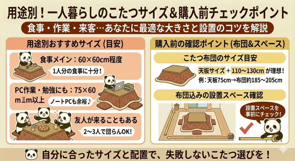 サイズの選び方：部屋の広さと使用目的を考慮