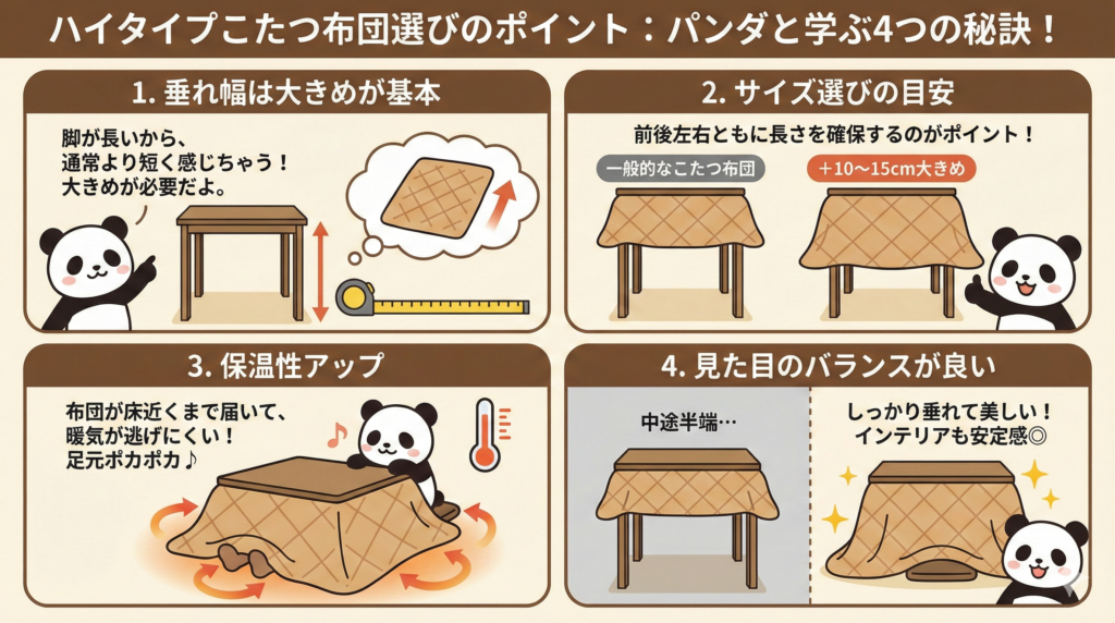 ハイタイプこたつの布団選び