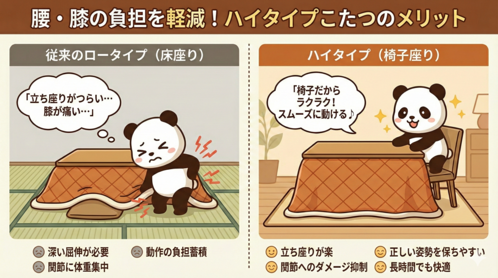 腰・膝の負担を軽減！ハイタイプこたつのメリット