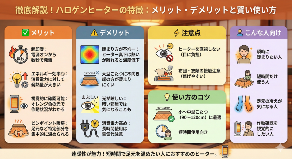 ハロゲンヒーターの特徴：メリット・デメリットと賢い使い方