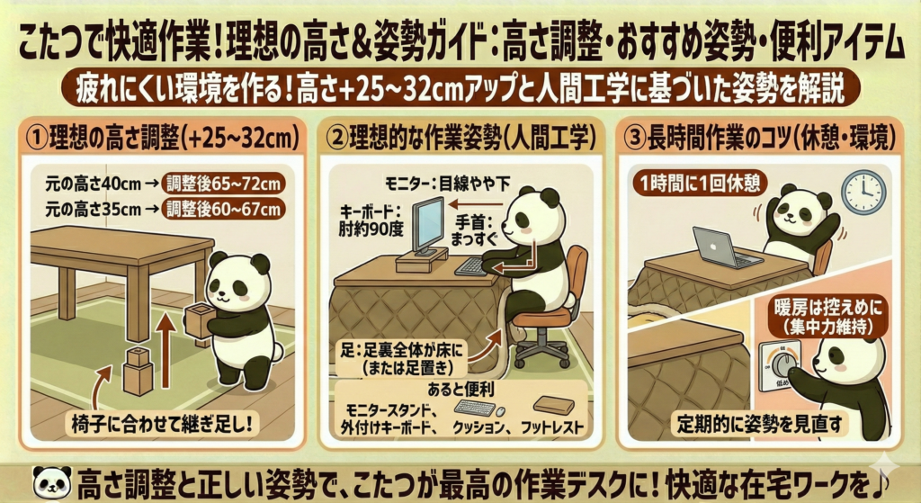 こたつで快適作業！理想の高さと姿勢ガイド