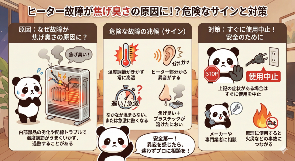 ヒーター故障が焦げ臭さの原因？危険なサインと対策