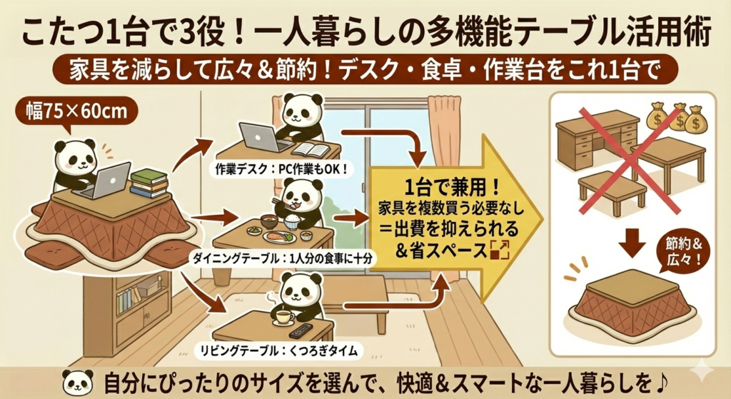 一人暮らしでこたつが人気な理由③リビング兼ダイニング兼デスクとして使える