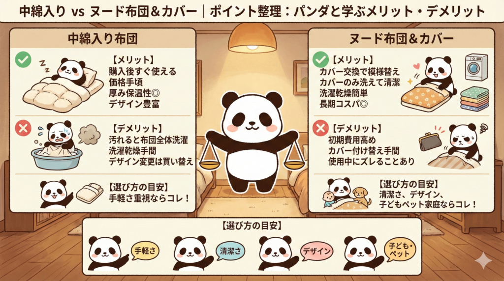 長方形大判こたつ布団の種類と特徴：中綿入り vs ヌード布団＆カバー