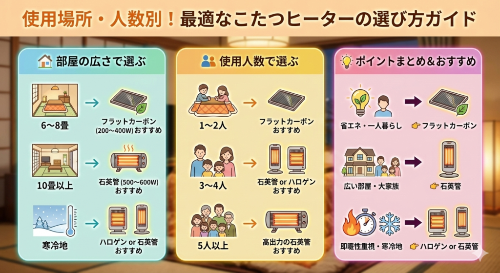 使用場所・人数別！最適なこたつヒーターの選び方