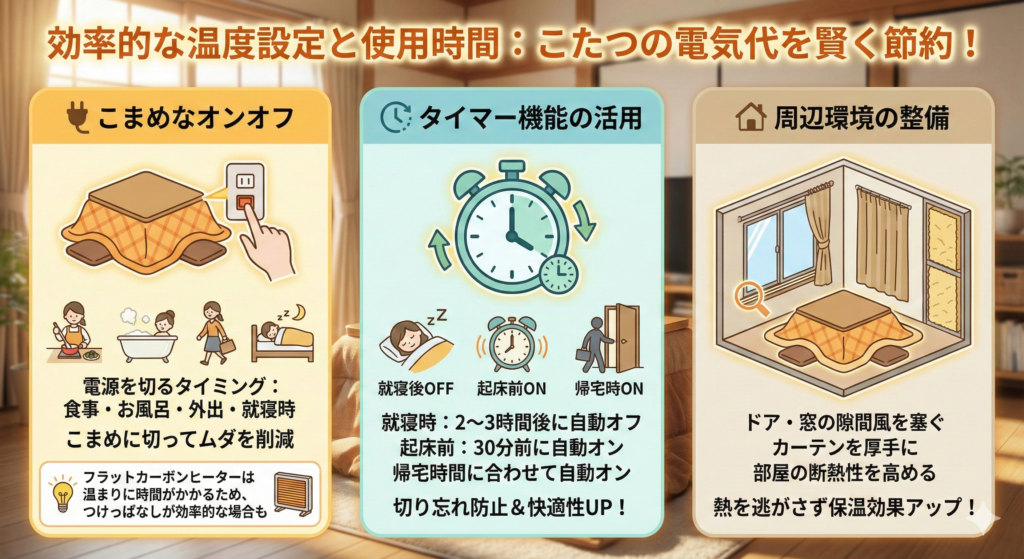 効率的な温度設定と使用時間：こたつの電気代を賢く節約