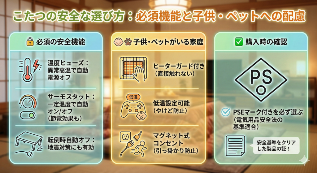こたつの安全な選び方：必須機能と子供・ペットへの配慮