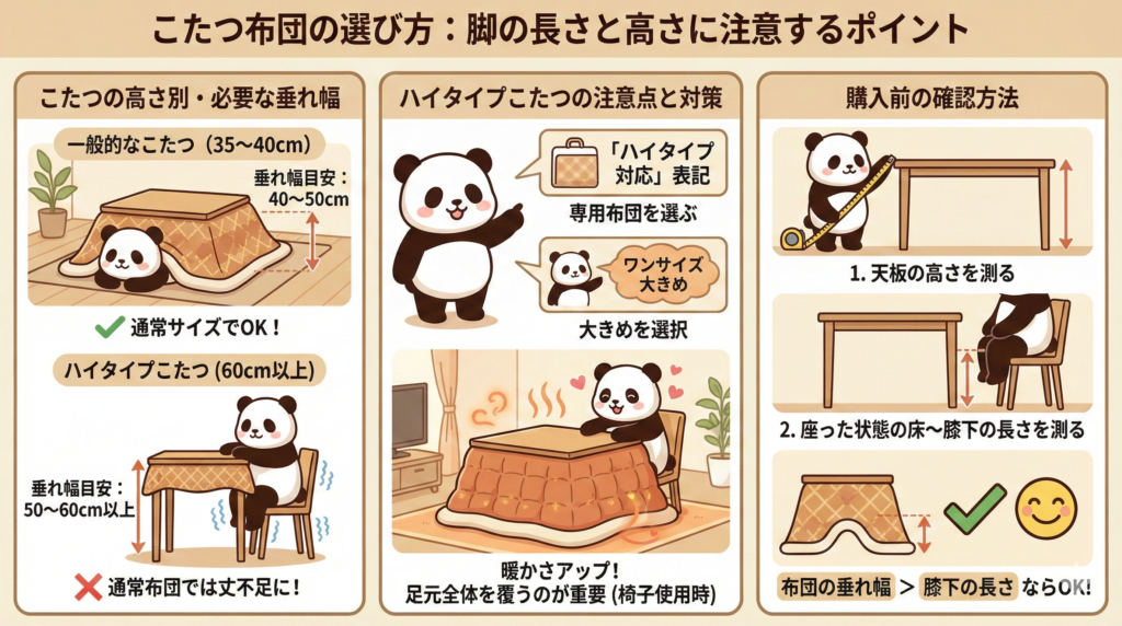 こたつ布団を選ぶときのポイント脚の長さに注意