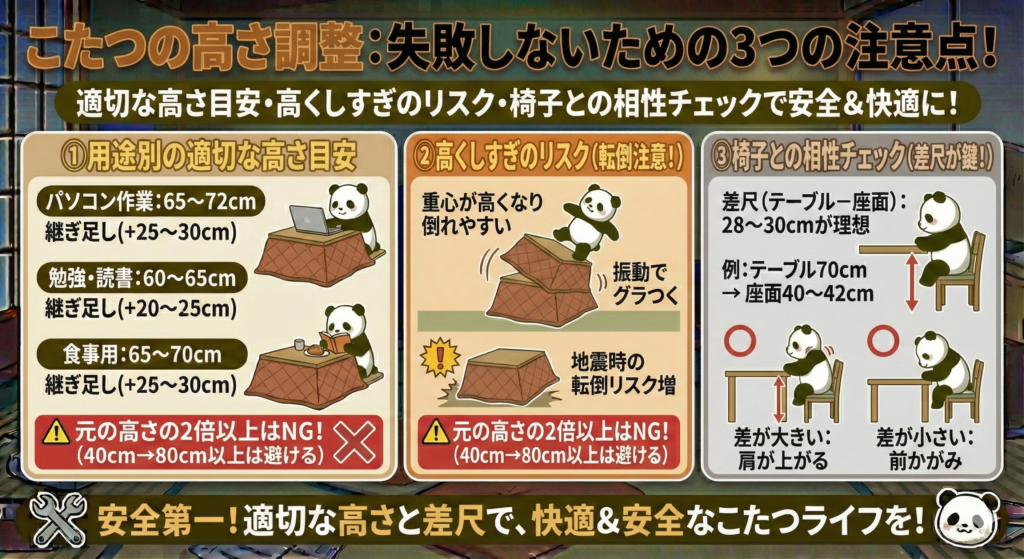 こたつの高さ調整：失敗しないための3つの注意点