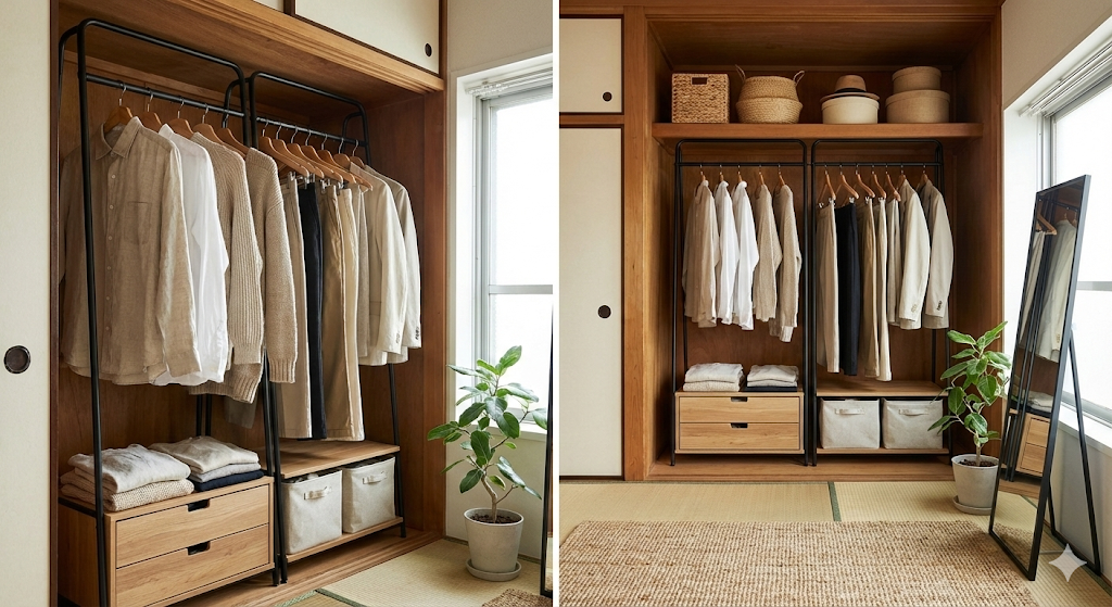 ハンガー付きラック：押入れをクローゼット化