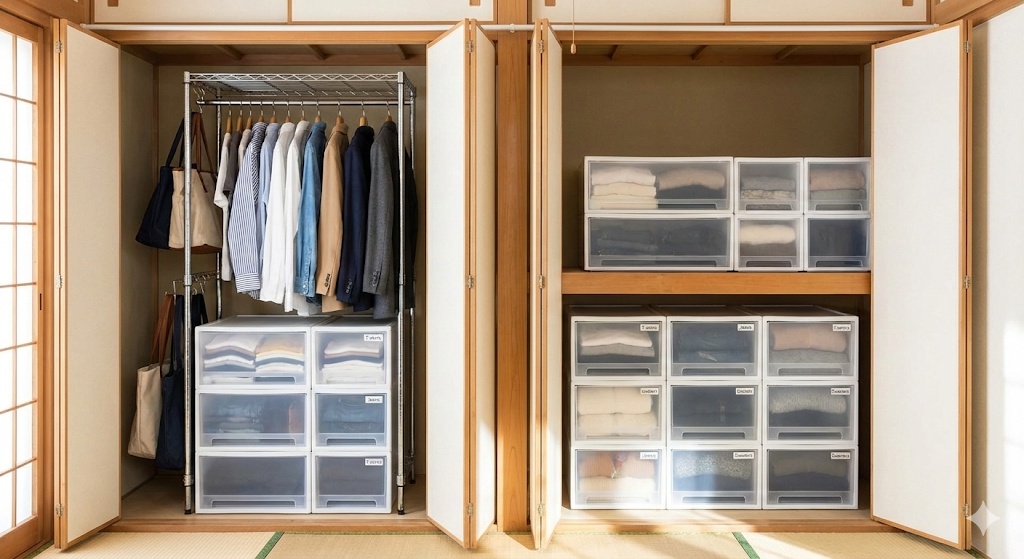 ハンガー付きラック＋収納ケース