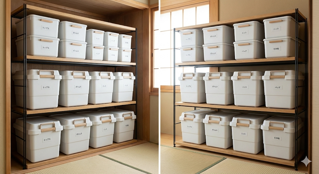 積み重ね式ラック＋統一デザインのケース