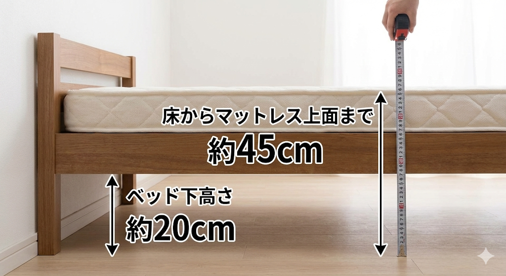 床からの高さがわかるベッドの側面