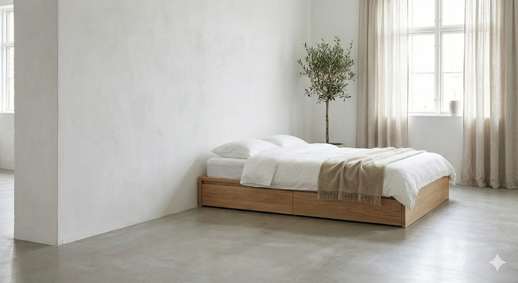 収納付きベッド：他の家具を減らせる