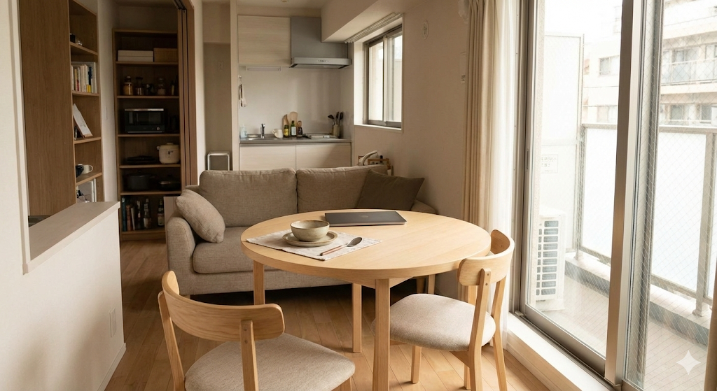 一人暮らしのワンルームにコンパクトダイニングテーブル