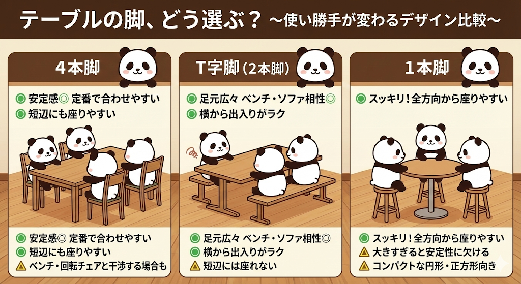 テーブルの脚はどう選ぶ？使い勝手が変わるデザイン比較