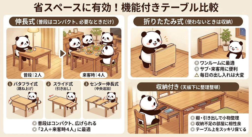省スペースを有効！機能付きテーブル比較