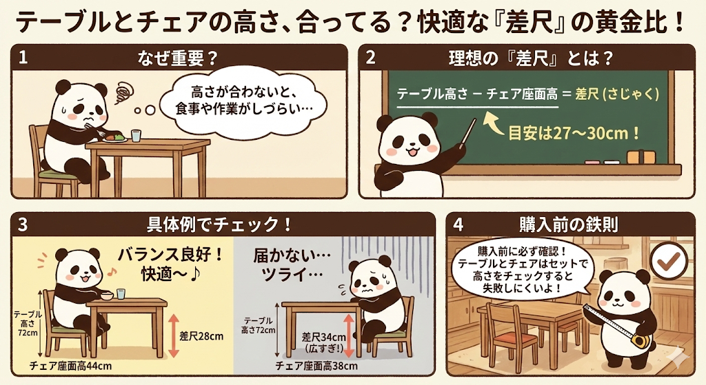 テーブルとチェアに高さまとめ