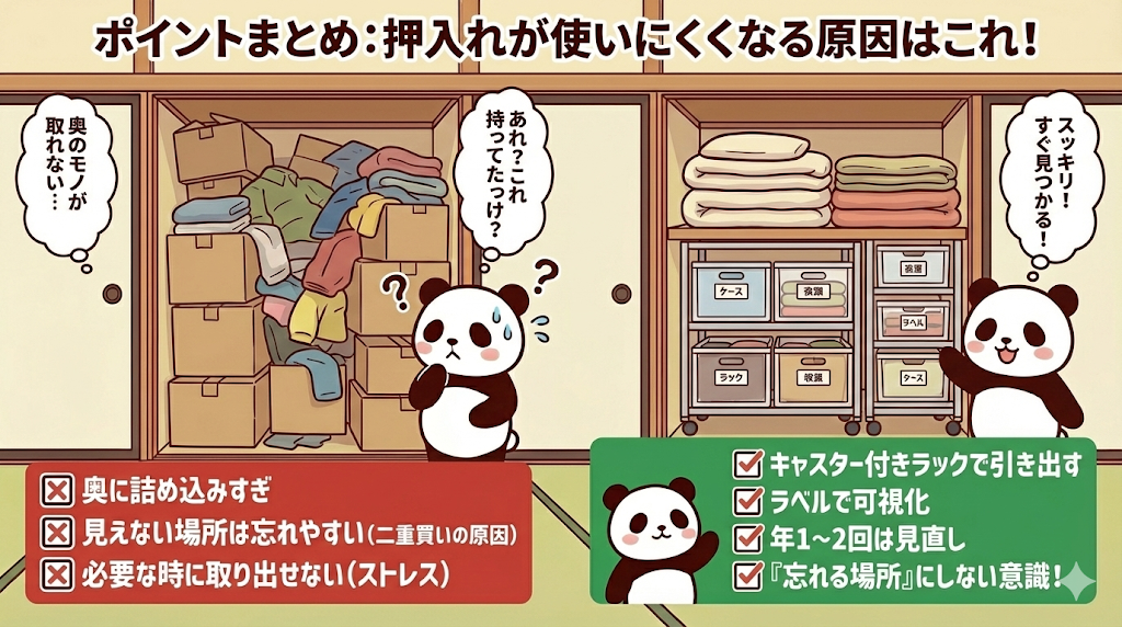 奥に詰め込みすぎて取り出せなくなる