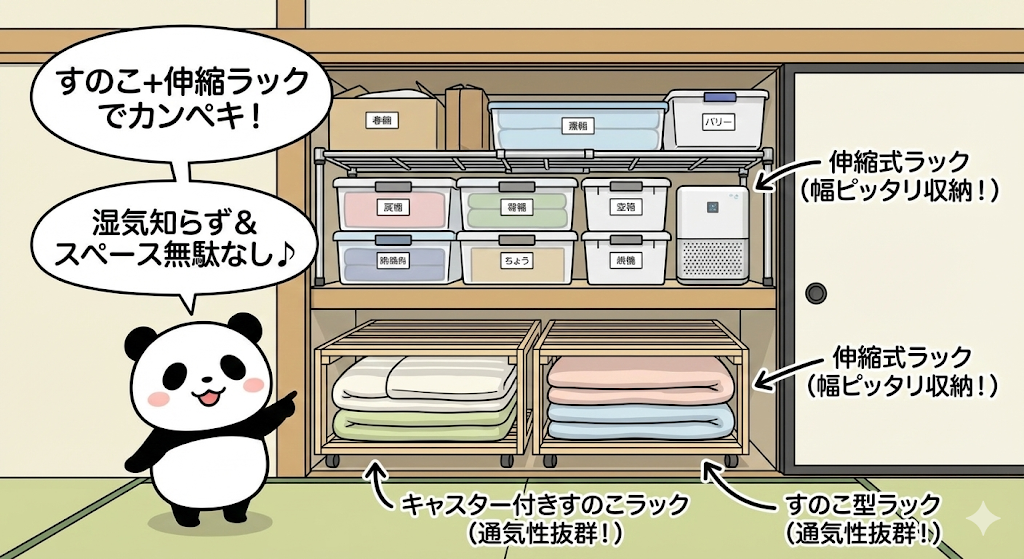 すのこ型ラック＋伸縮式ラック