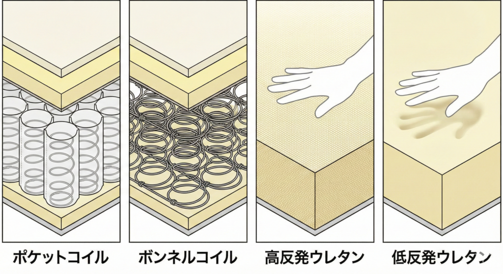 マットレスの断面図イラスト（4種類）