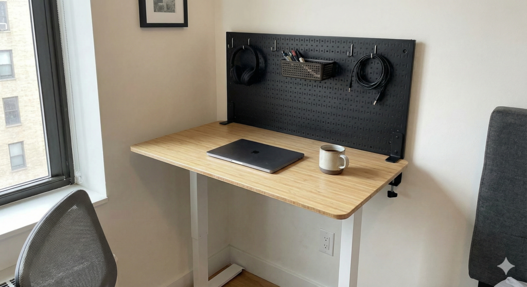 小さめデスク × クランプ式収納