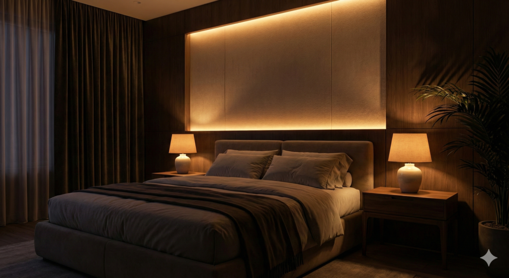 照明テクニック
間接照明でムーディな雰囲気を作っているベッド周り